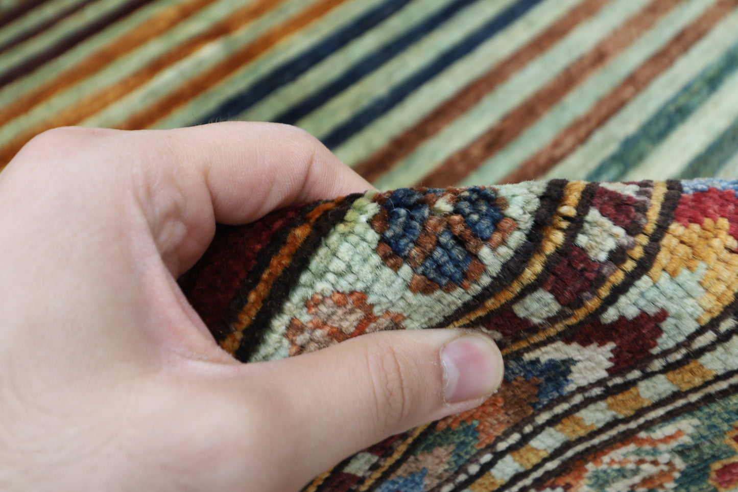 100 x 160 cm | Striped Afghan Tribal Hand Knotted Veg Dye Wool Carpet