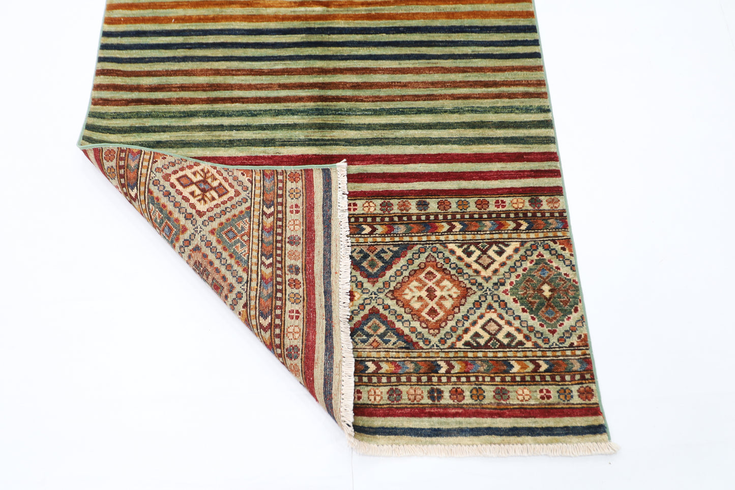 100 x 160 cm | Striped Afghan Tribal Hand Knotted Veg Dye Wool Carpet