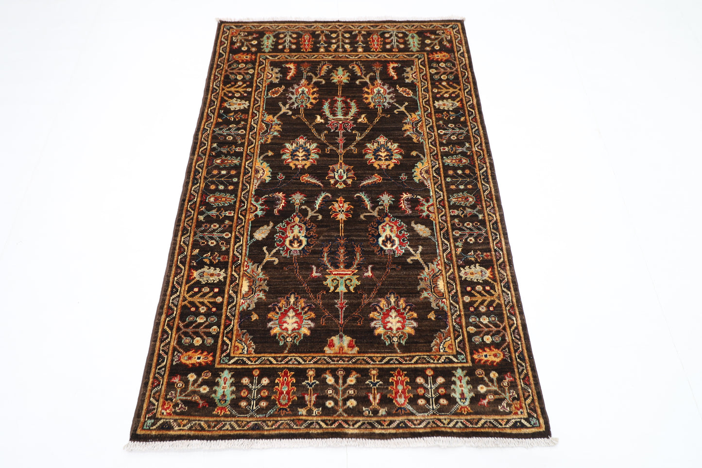 99 x 156 cm | Sultani Brown Afghan Tribal Hand Knotted Veg Dye Wool Carpet