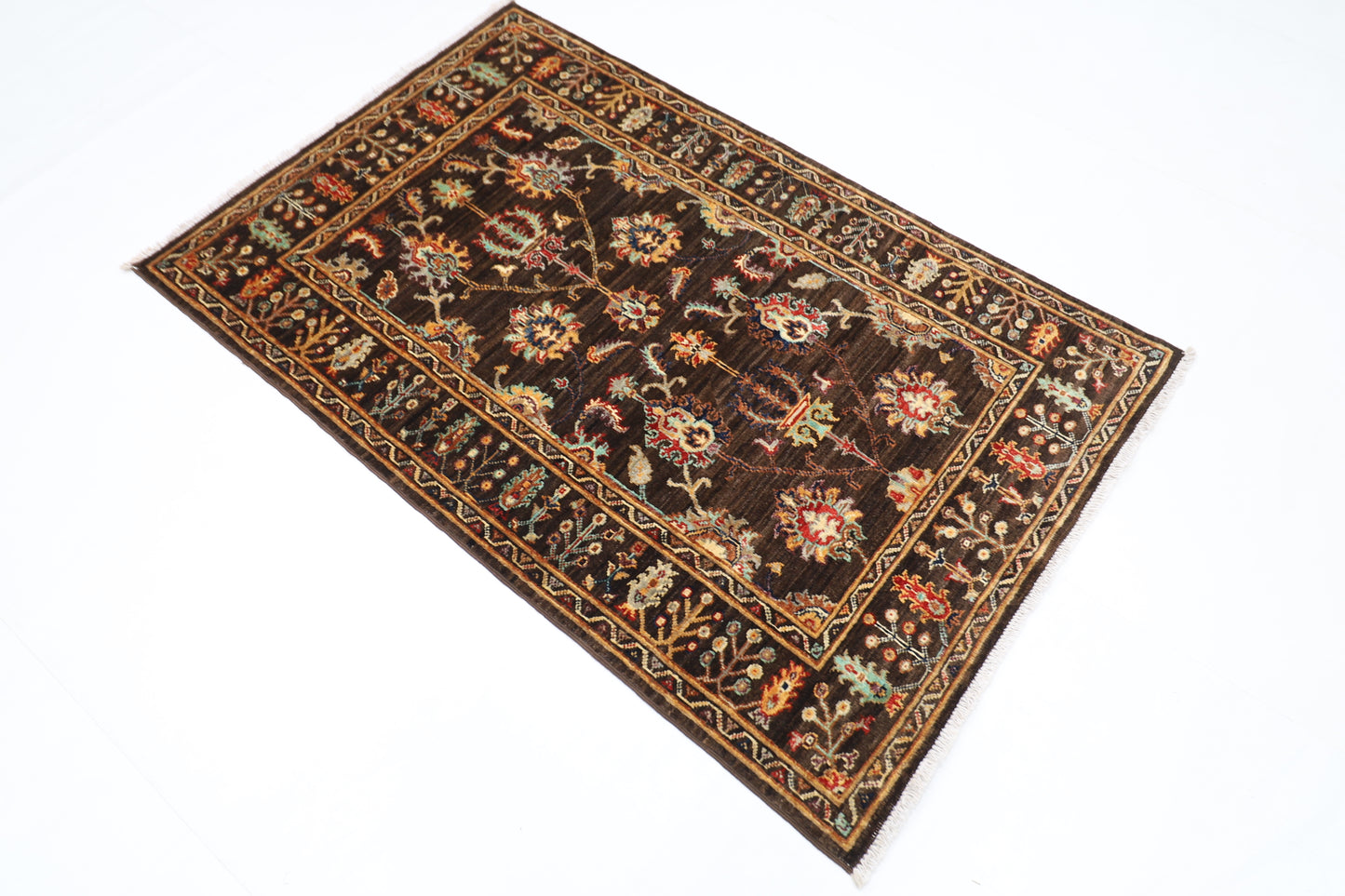99 x 156 cm | Sultani Brown Afghan Tribal Hand Knotted Veg Dye Wool Carpet