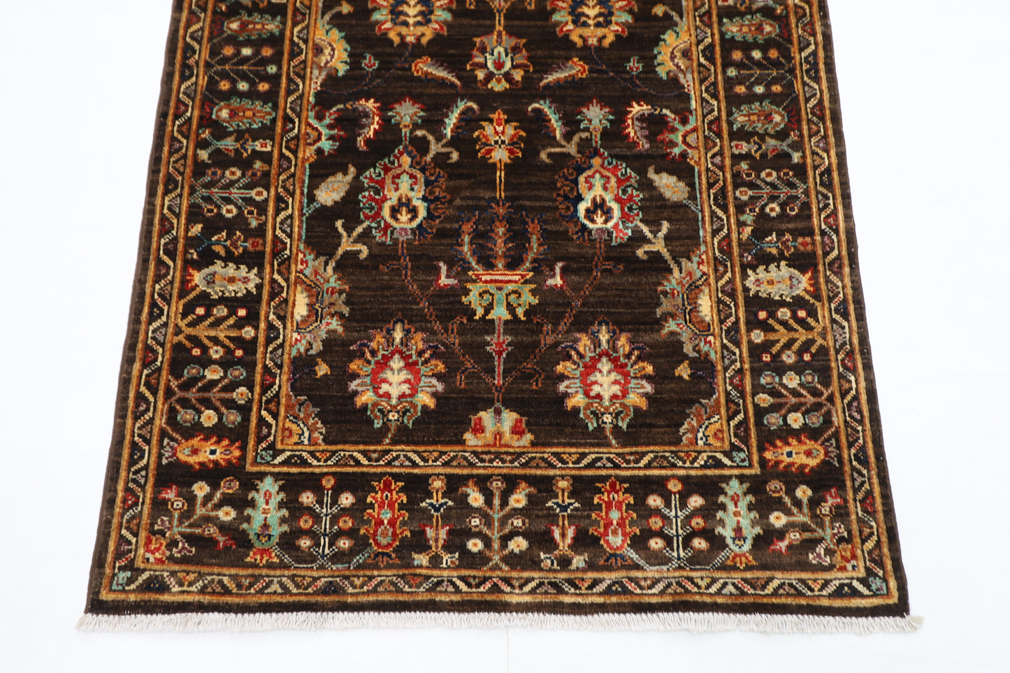 99 x 156 cm | Sultani Brown Afghan Tribal Hand Knotted Veg Dye Wool Carpet