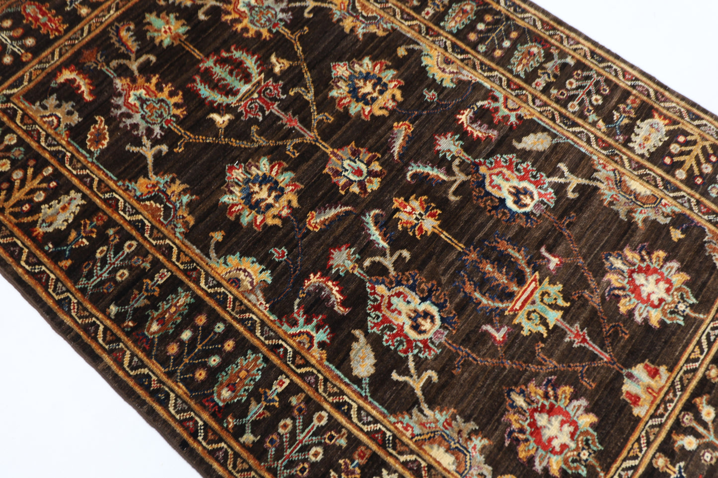 99 x 156 cm | Sultani Brown Afghan Tribal Hand Knotted Veg Dye Wool Carpet