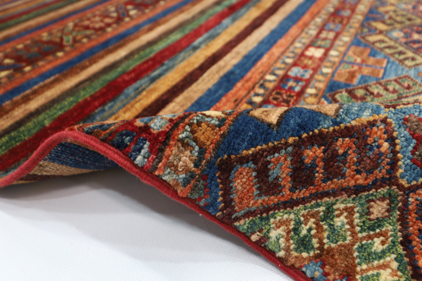 110 x 154 cm | Striped Afghan Tribal Hand Knotted Veg Dye Wool Carpet