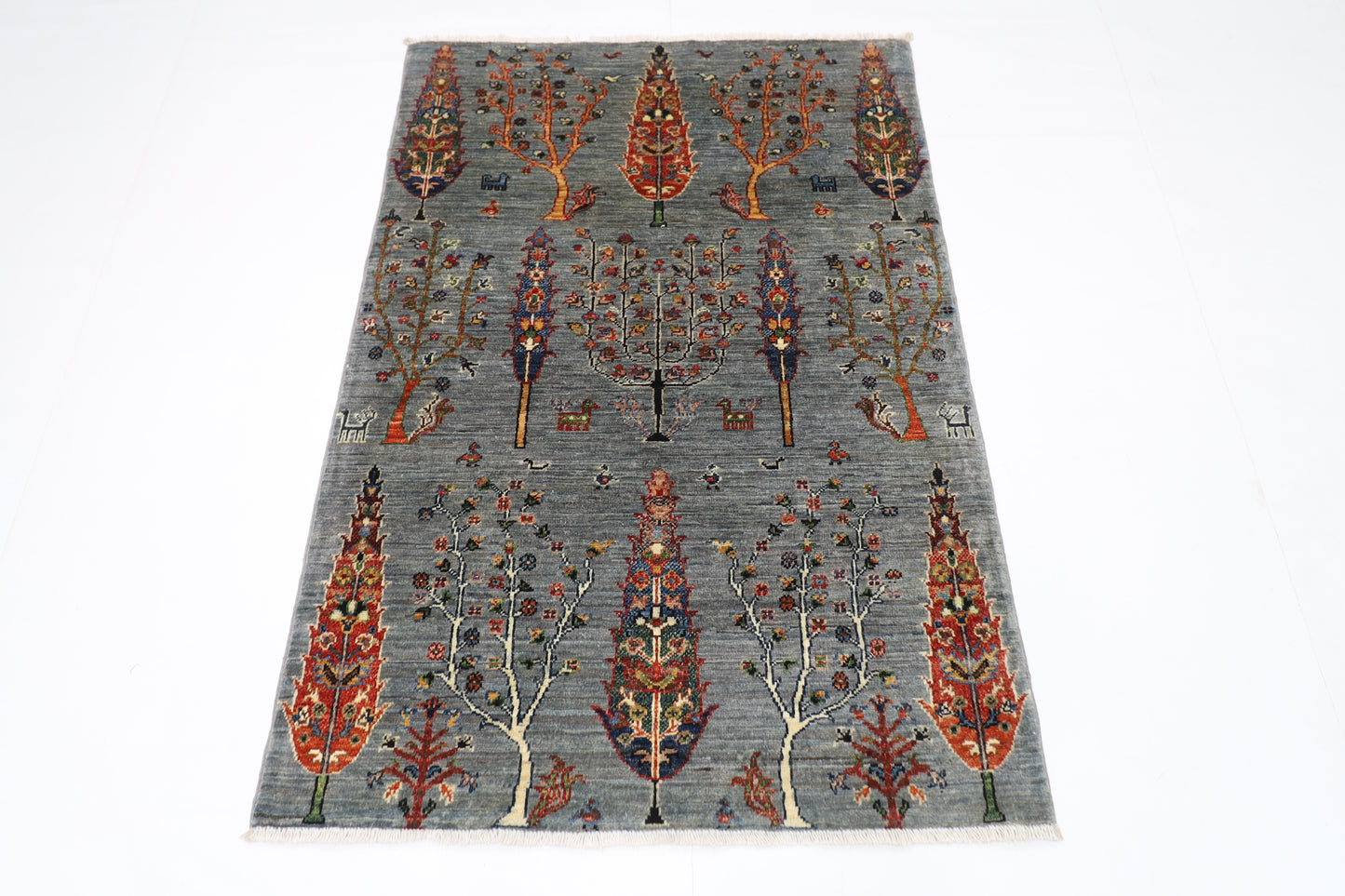 101 x 147 cm | Trees Afghan Tribal Hand Knotted Veg Dye Wool Carpet