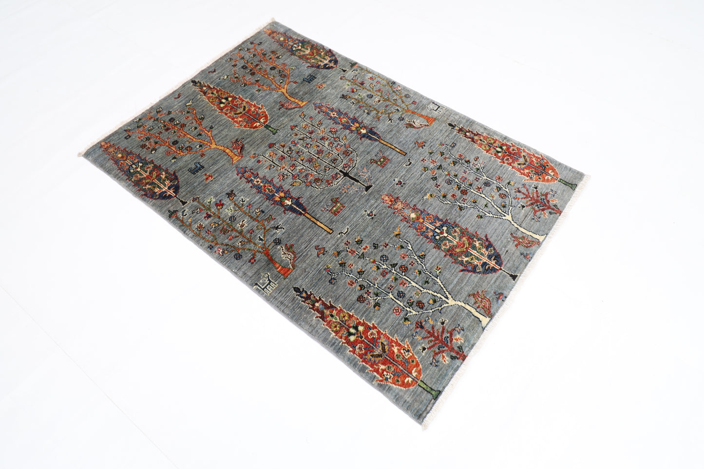 101 x 147 cm | Trees Afghan Tribal Hand Knotted Veg Dye Wool Carpet