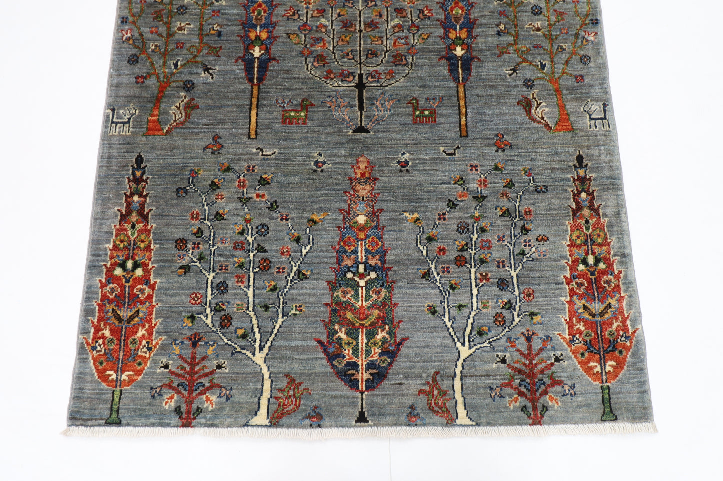 101 x 147 cm | Trees Afghan Tribal Hand Knotted Veg Dye Wool Carpet