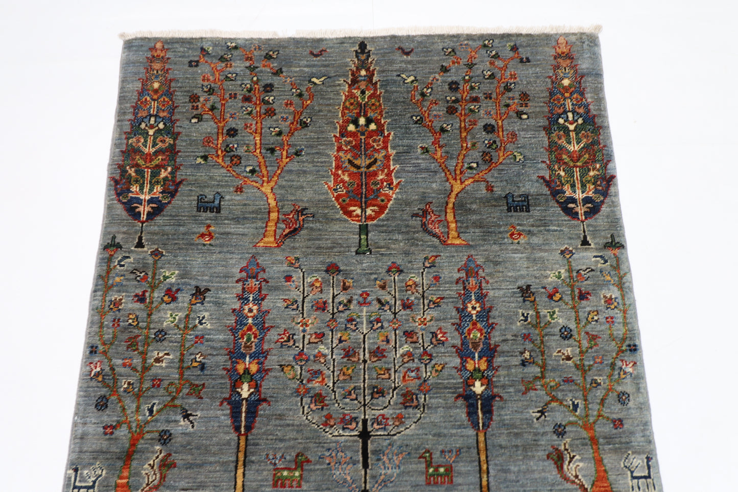 101 x 147 cm | Trees Afghan Tribal Hand Knotted Veg Dye Wool Carpet