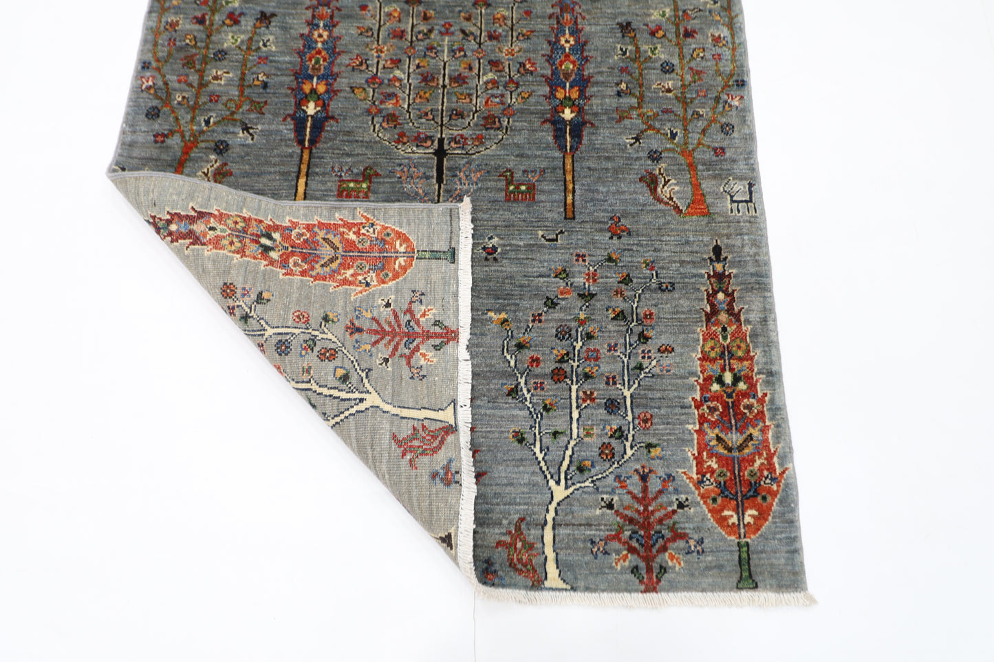 101 x 147 cm | Trees Afghan Tribal Hand Knotted Veg Dye Wool Carpet