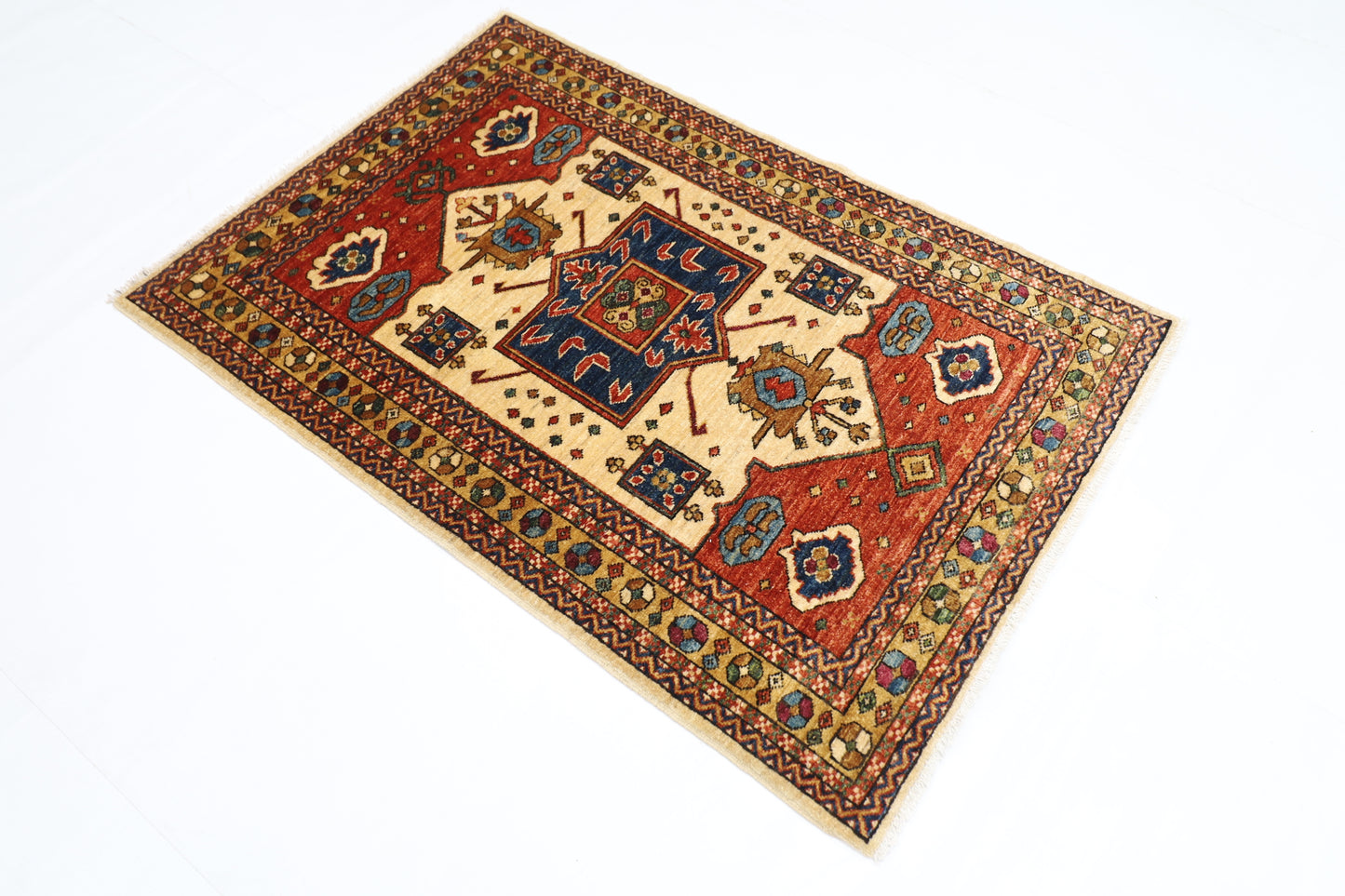 101 x 148 cm | Heriz Afghan Tribal Hand Knotted Veg Dye Wool Carpet
