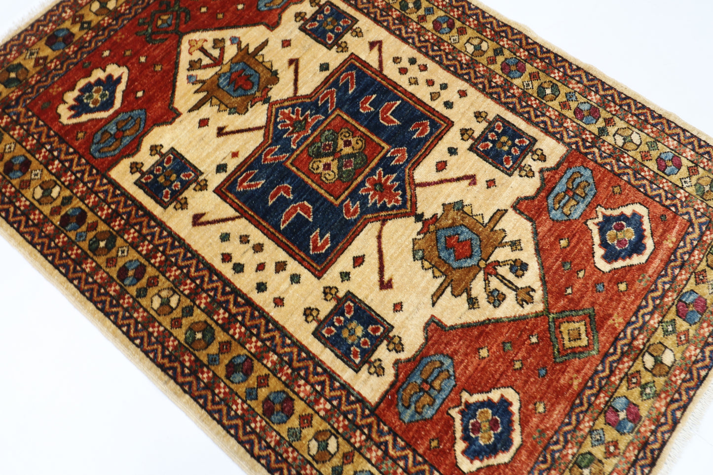101 x 148 cm | Heriz Afghan Tribal Hand Knotted Veg Dye Wool Carpet