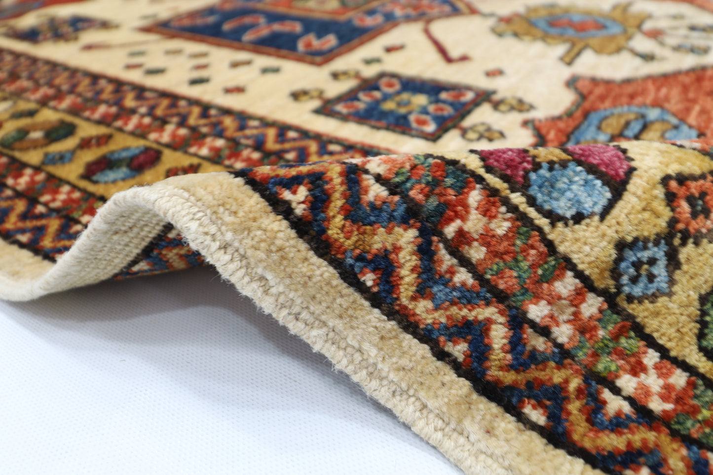 101 x 148 cm | Heriz Afghan Tribal Hand Knotted Veg Dye Wool Carpet