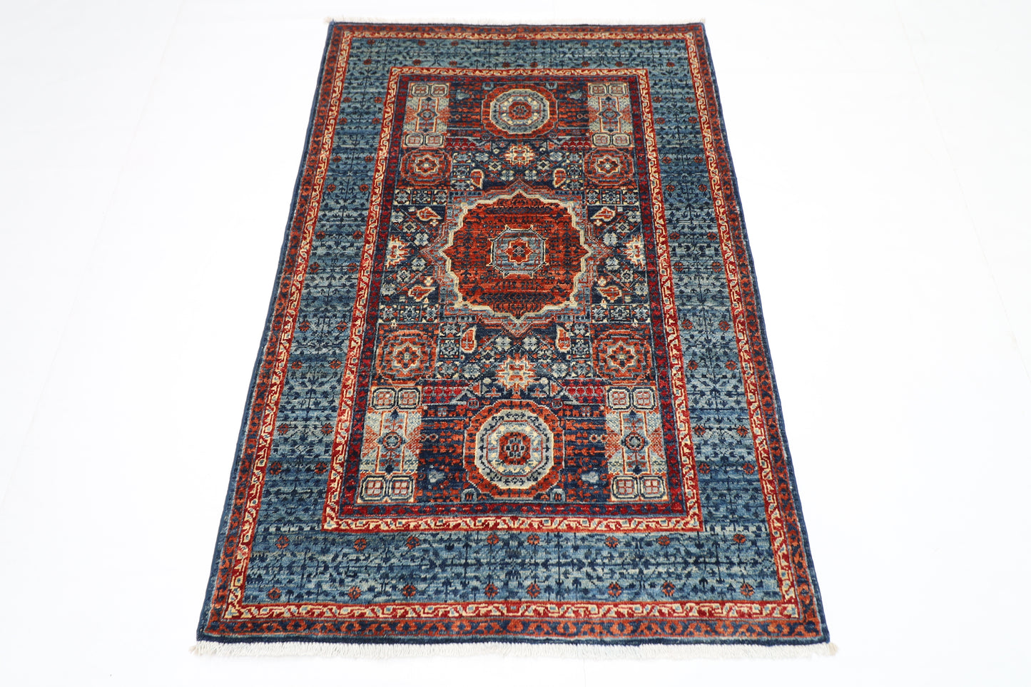 98 x 147 cm | Mamluk Afghan Tribal Hand Knotted Veg Dye Wool Carpet