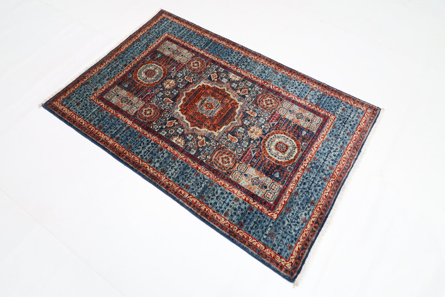 98 x 147 cm | Mamluk Afghan Tribal Hand Knotted Veg Dye Wool Carpet