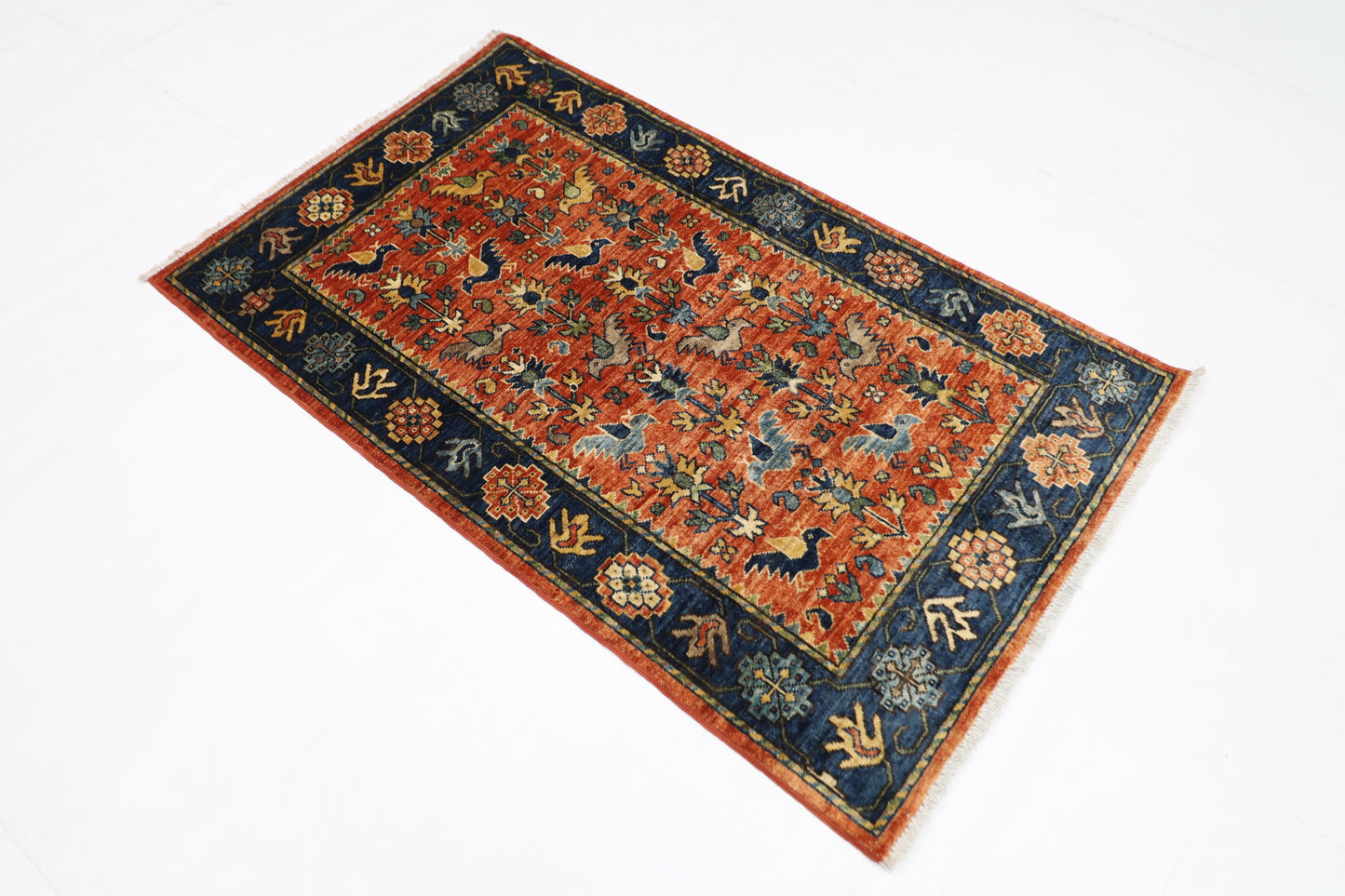 93 x 153 cm | Afghan Tribal Hand Knotted Veg Dye Wool Carpet