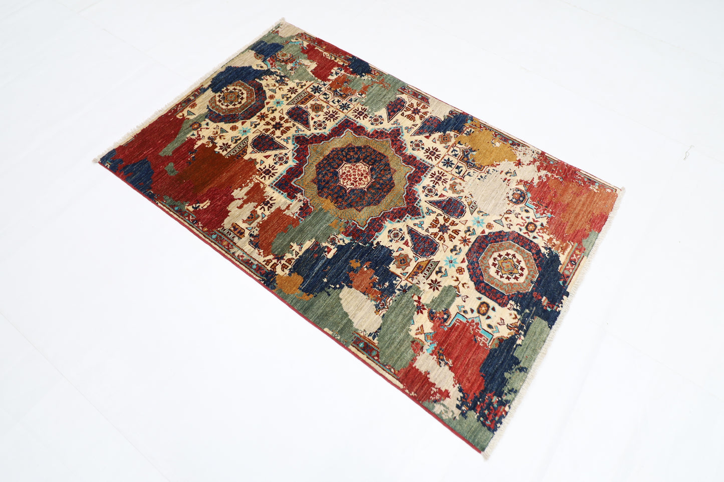 99 x 152 cm | Abstract Afghan Tribal Hand Knotted Veg Dye Wool Carpet