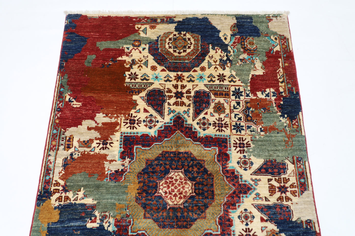 99 x 152 cm | Abstract Afghan Tribal Hand Knotted Veg Dye Wool Carpet