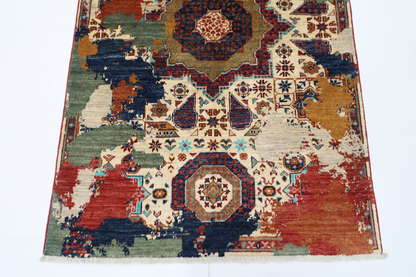 99 x 152 cm | Abstract Afghan Tribal Hand Knotted Veg Dye Wool Carpet