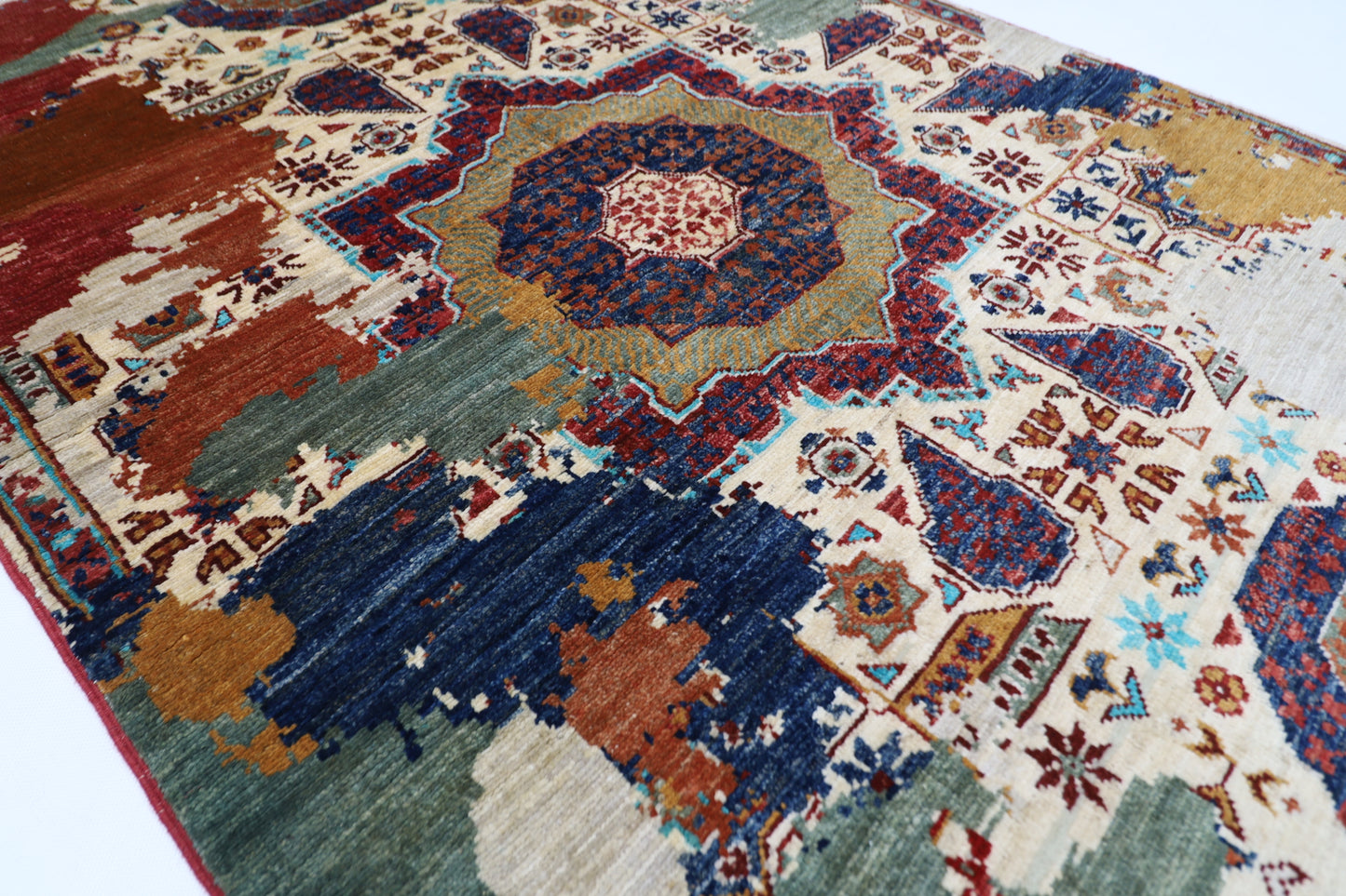 99 x 152 cm | Abstract Afghan Tribal Hand Knotted Veg Dye Wool Carpet
