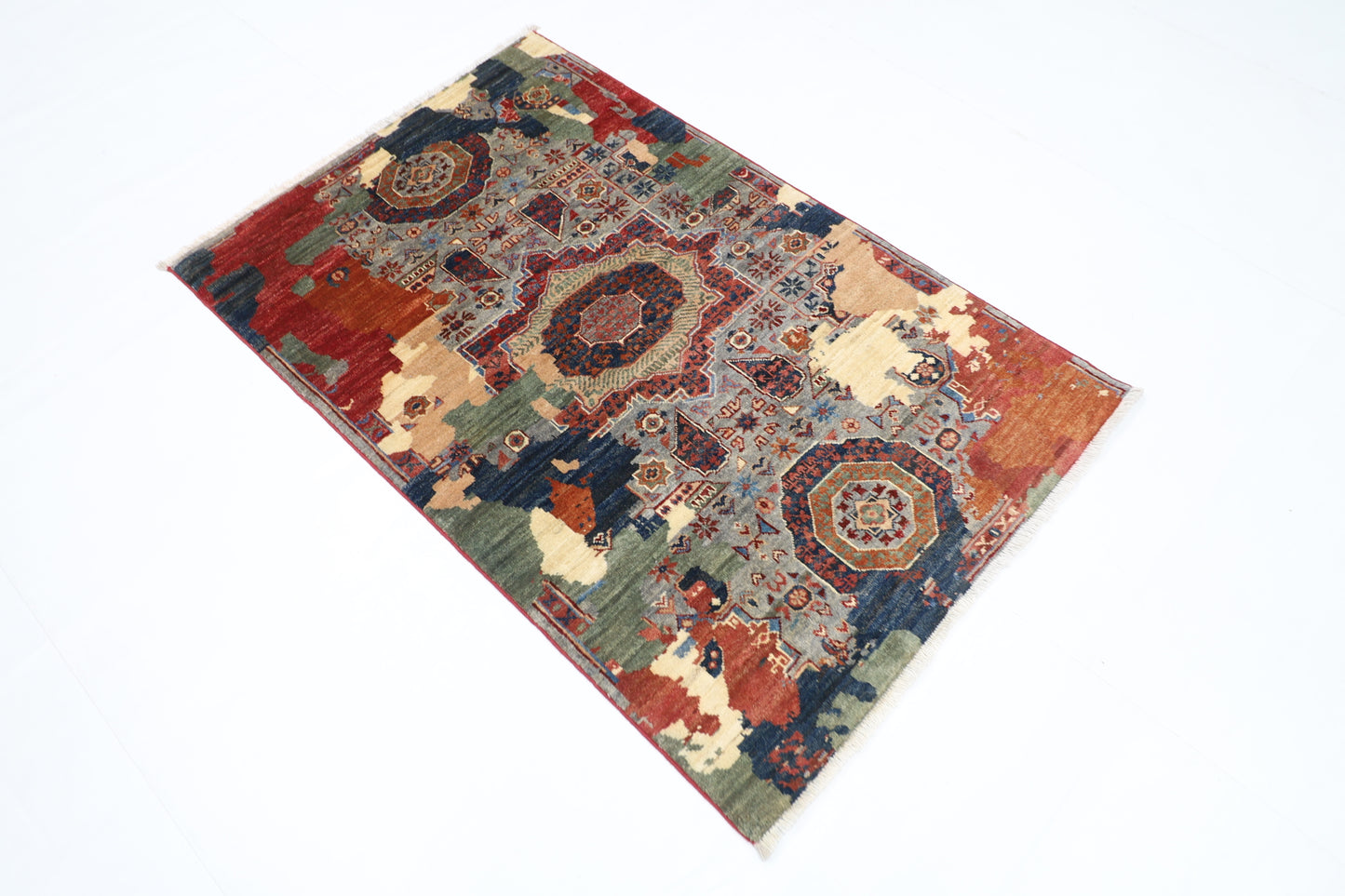 94 x 144 cm | Abstract Afghan Tribal Hand Knotted Veg Dye Wool Carpet