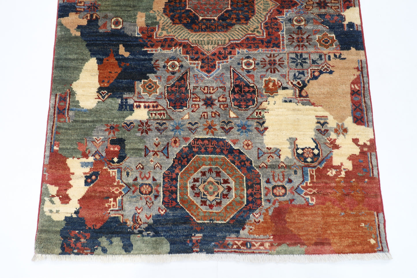 94 x 144 cm | Abstract Afghan Tribal Hand Knotted Veg Dye Wool Carpet