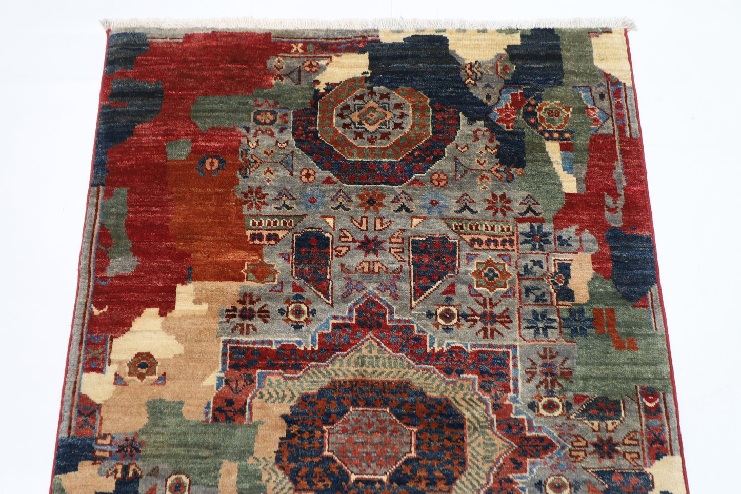 94 x 144 cm | Abstract Afghan Tribal Hand Knotted Veg Dye Wool Carpet