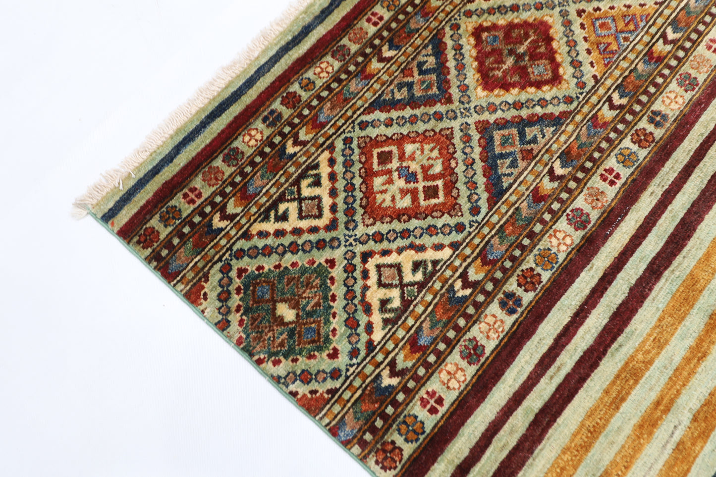 104 x 162 cm | Striped Afghan Tribal Hand Knotted Veg Dye Wool Carpet