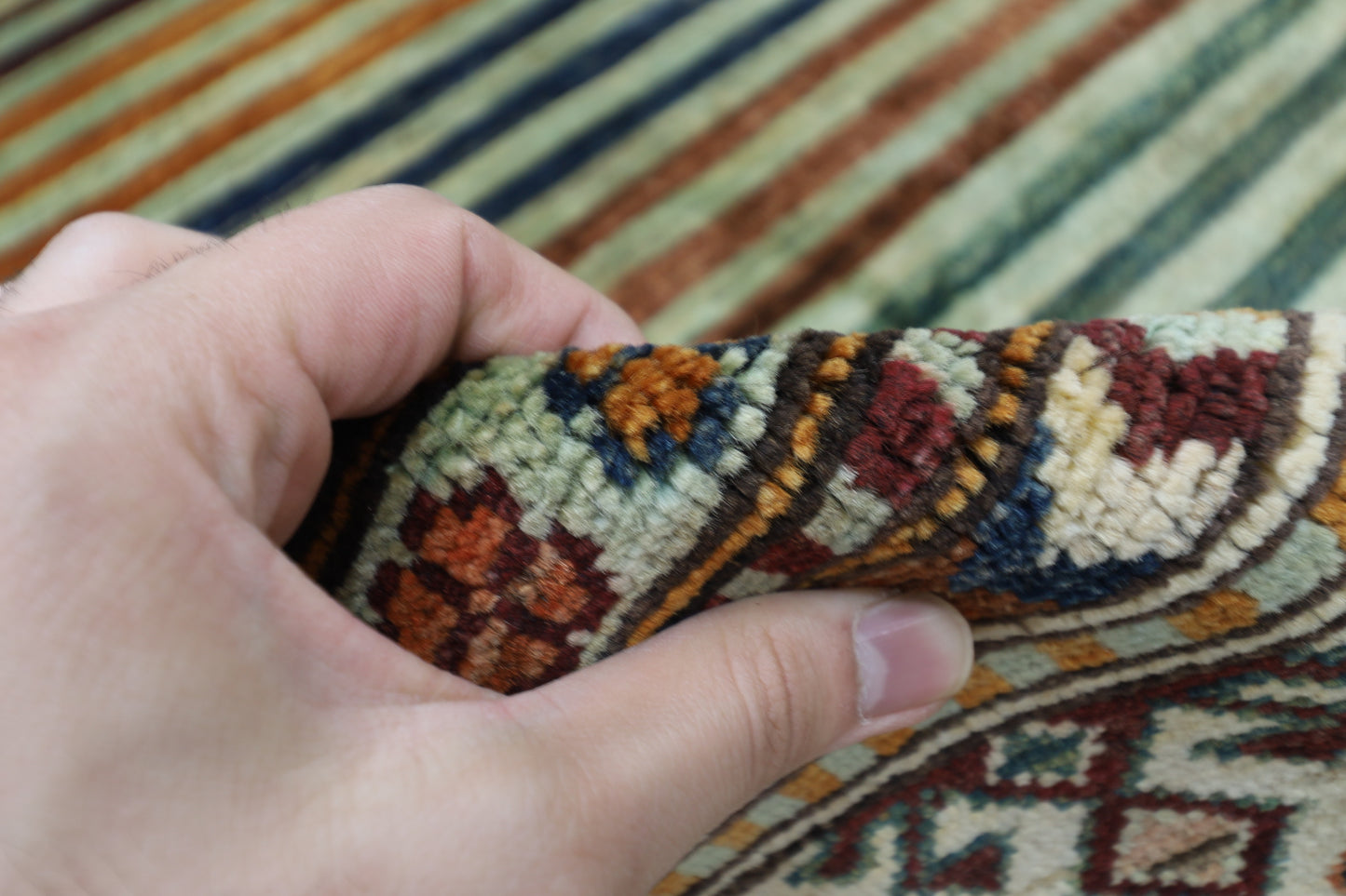 104 x 162 cm | Striped Afghan Tribal Hand Knotted Veg Dye Wool Carpet