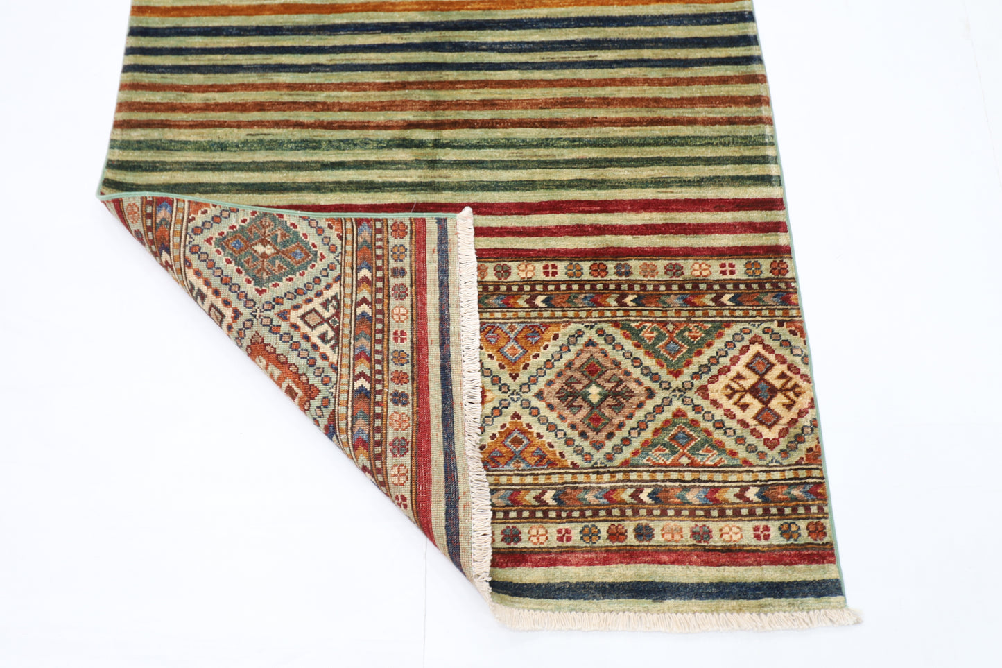 104 x 162 cm | Striped Afghan Tribal Hand Knotted Veg Dye Wool Carpet