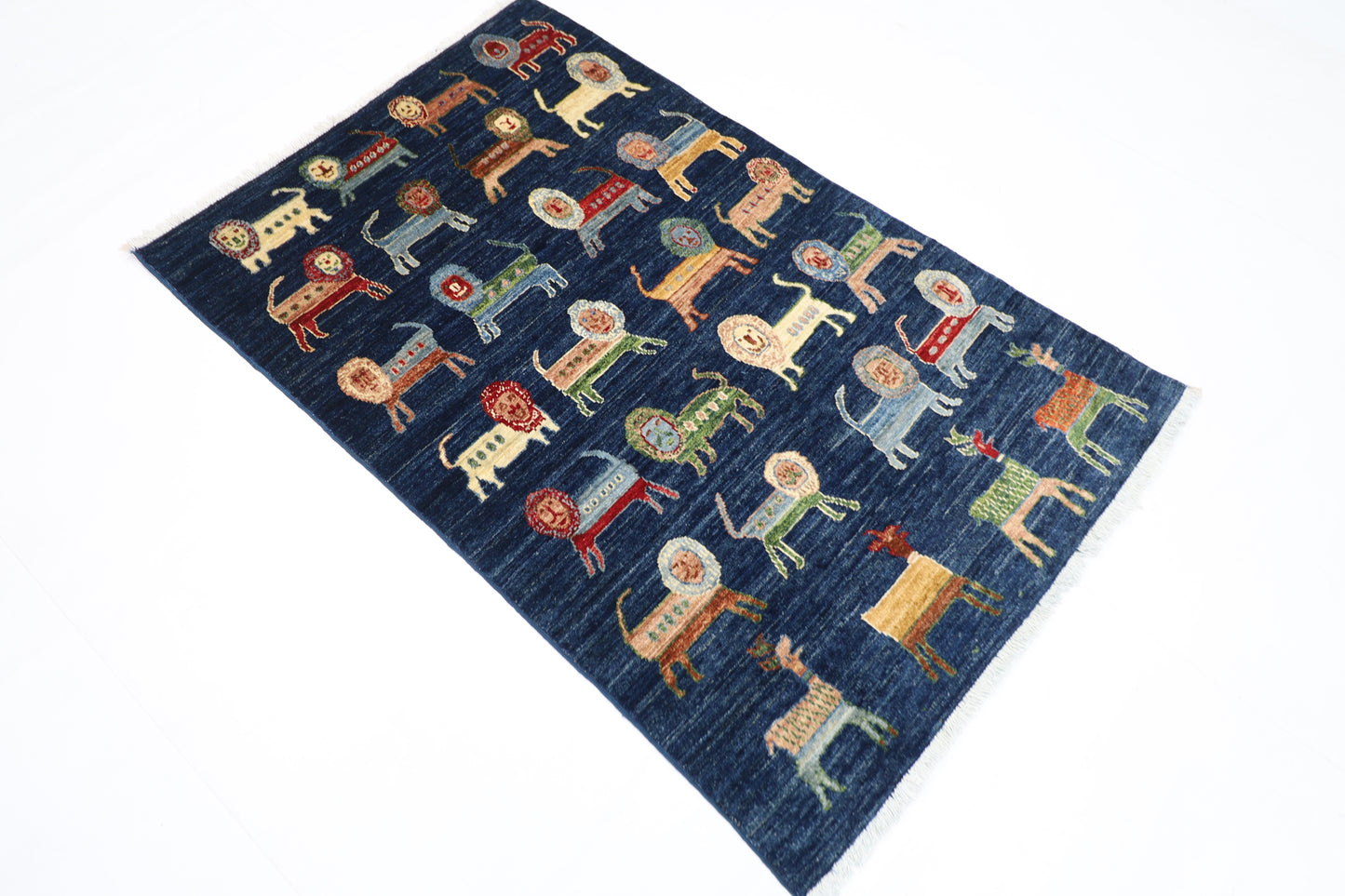 97 x 152 cm | Animal Afghan Tribal Hand Knotted Veg Dye Wool Carpet