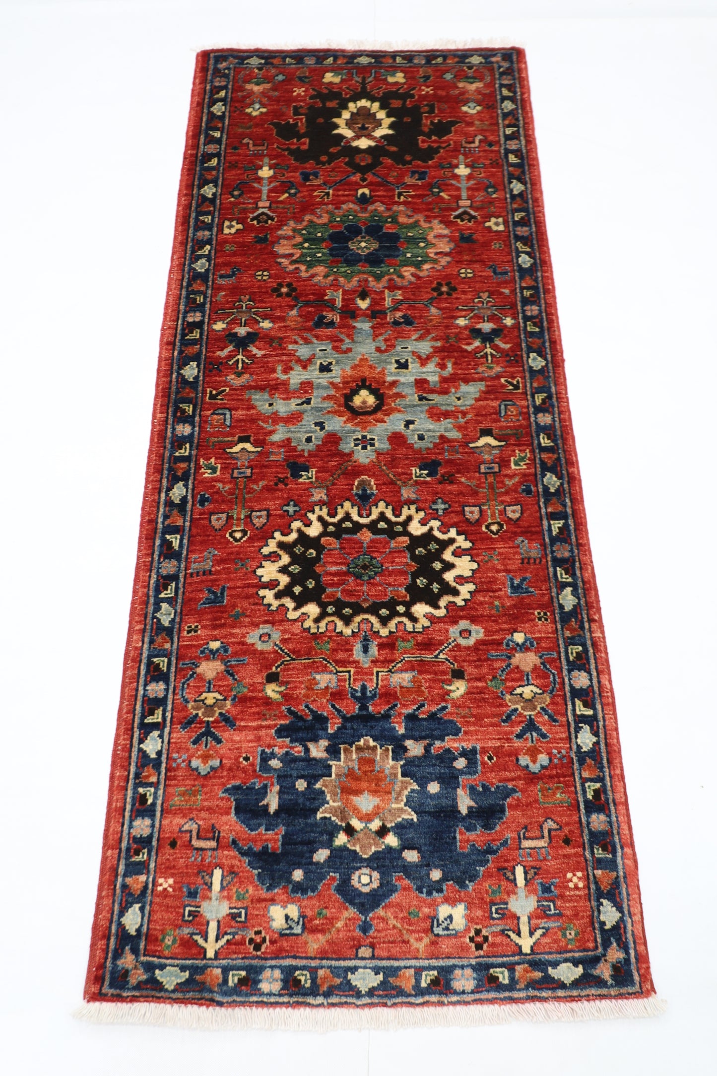 67 x 167 cm | Red Afghan Tribal Hand Knotted Veg Dye Wool Carpet