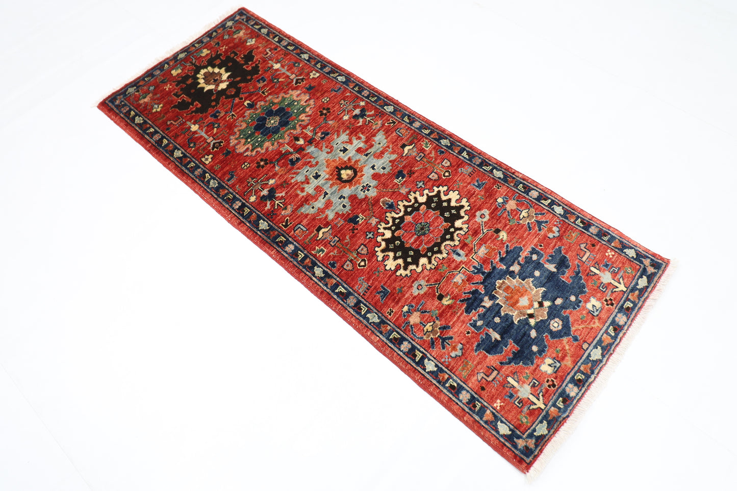67 x 167 cm | Red Afghan Tribal Hand Knotted Veg Dye Wool Carpet