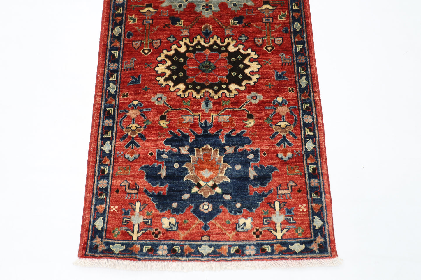 67 x 167 cm | Red Afghan Tribal Hand Knotted Veg Dye Wool Carpet