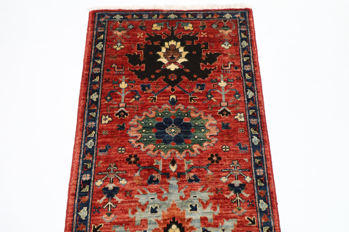 67 x 167 cm | Red Afghan Tribal Hand Knotted Veg Dye Wool Carpet