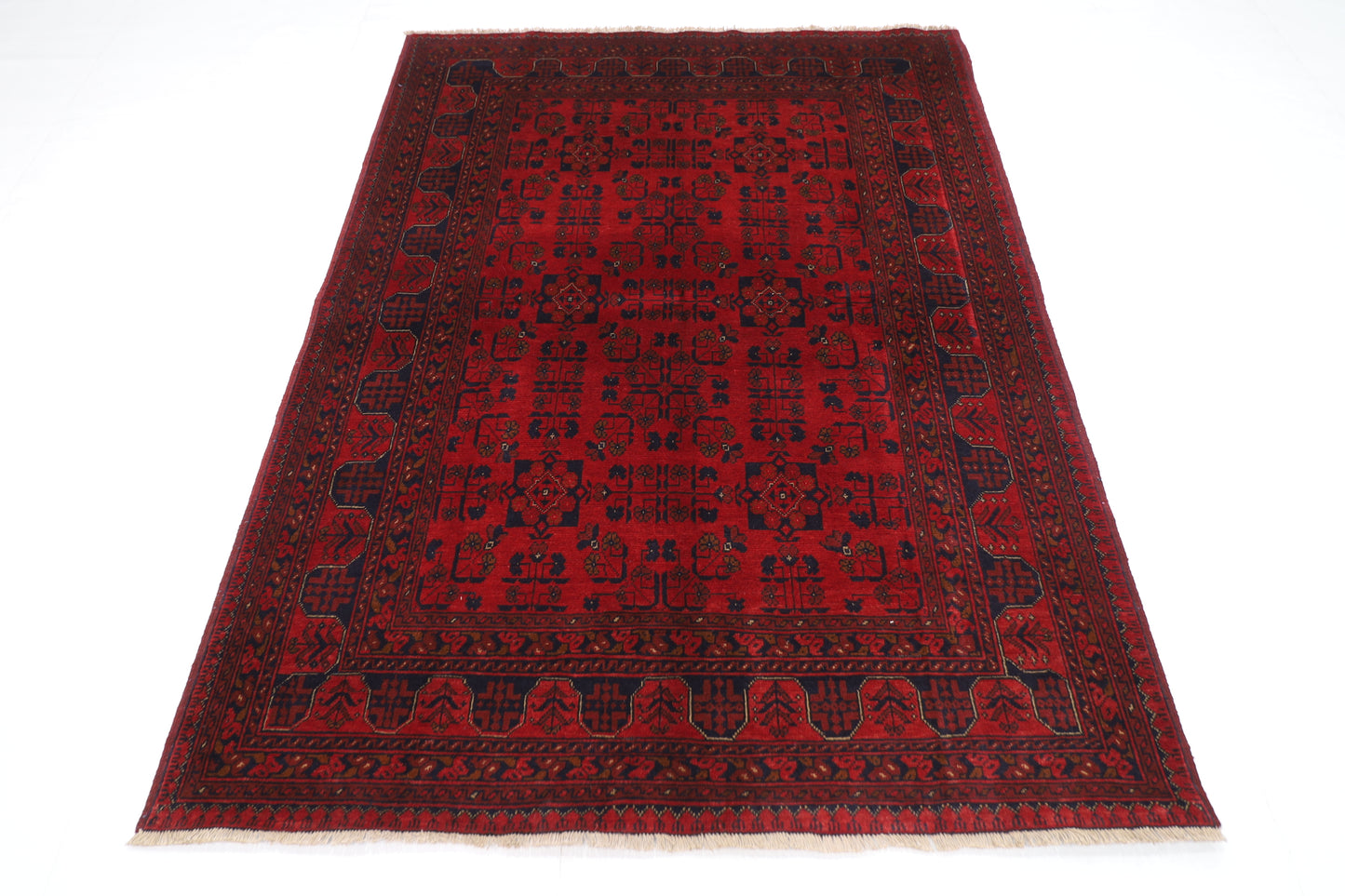 150 x 200 cm | Red Khal Mohammadi Afghan Tribal Hand Knotted Veg Dye Wool Carpet
