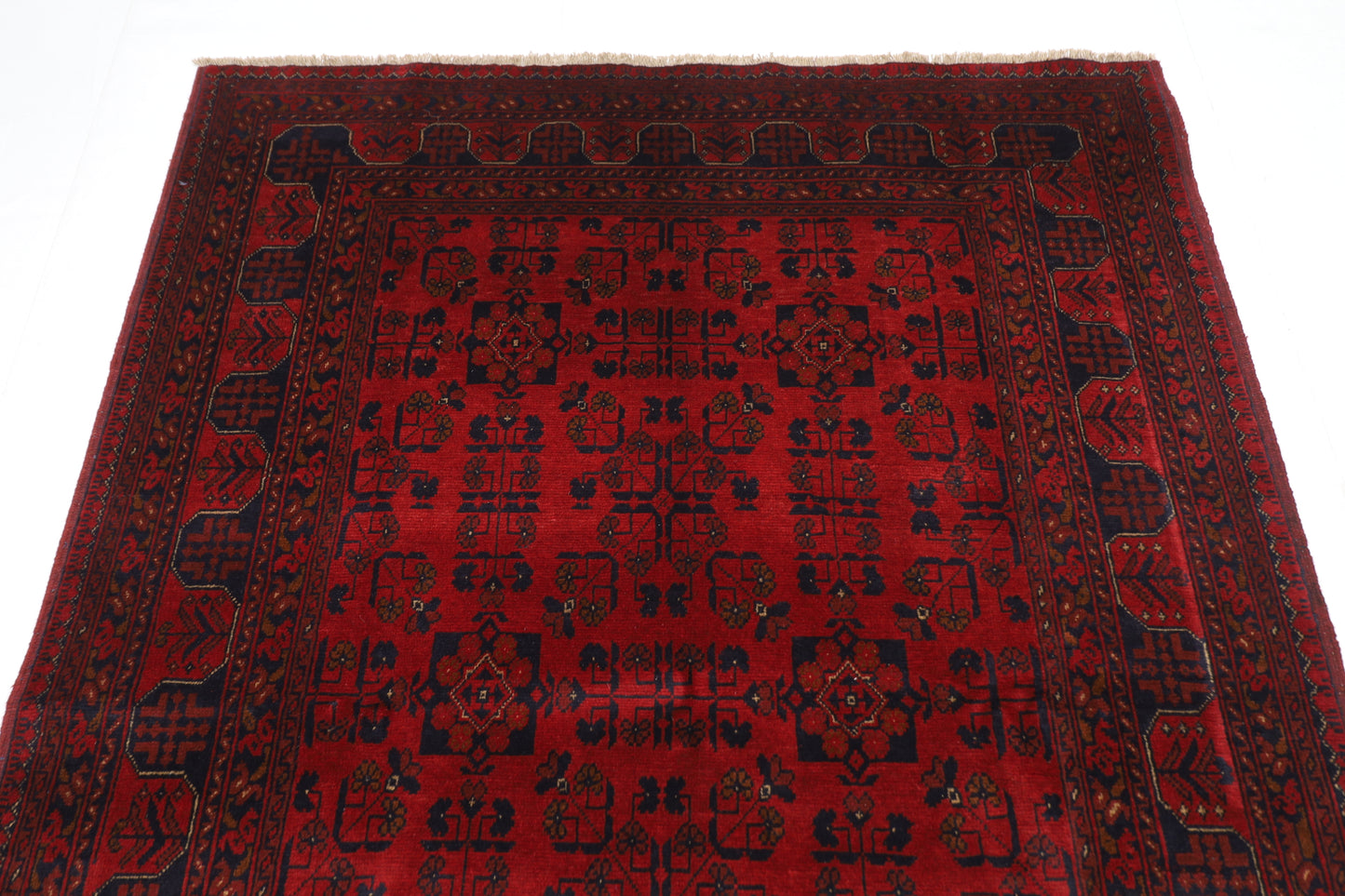 150 x 200 cm | Red Khal Mohammadi Afghan Tribal Hand Knotted Veg Dye Wool Carpet