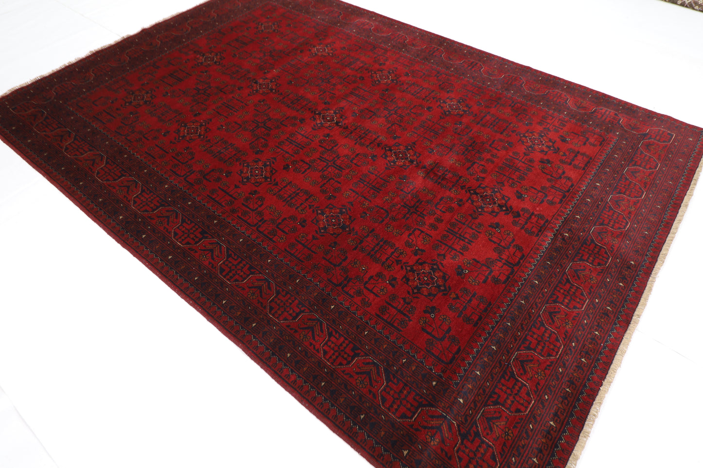 204 x 289 cm | Red Khal Mohammadi Afghan Tribal Hand Knotted Veg Dye Wool Carpet