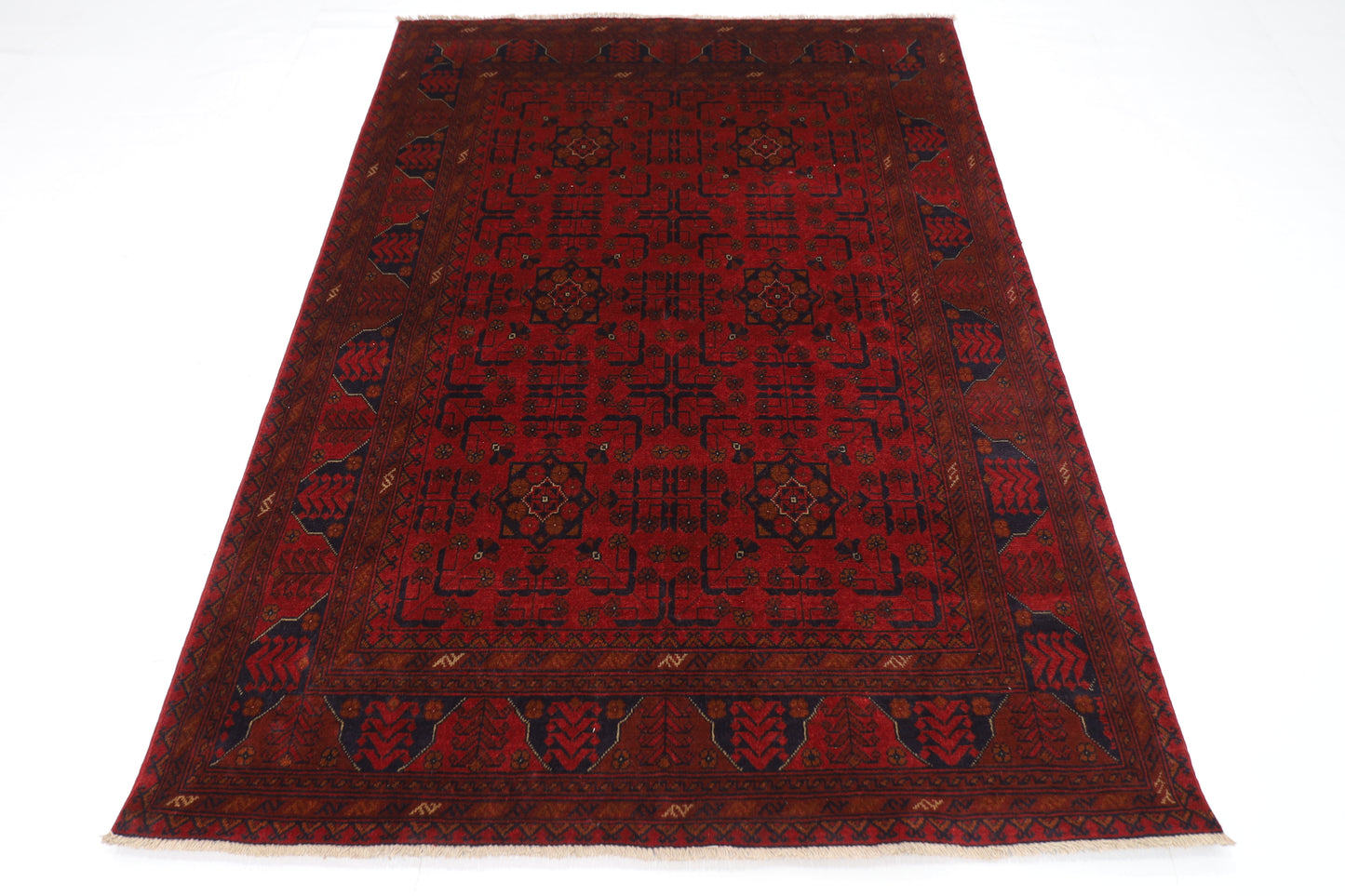 146 x 202 cm | Red Khal Mohammadi Afghan Tribal Hand Knotted Veg Dye Wool Carpet