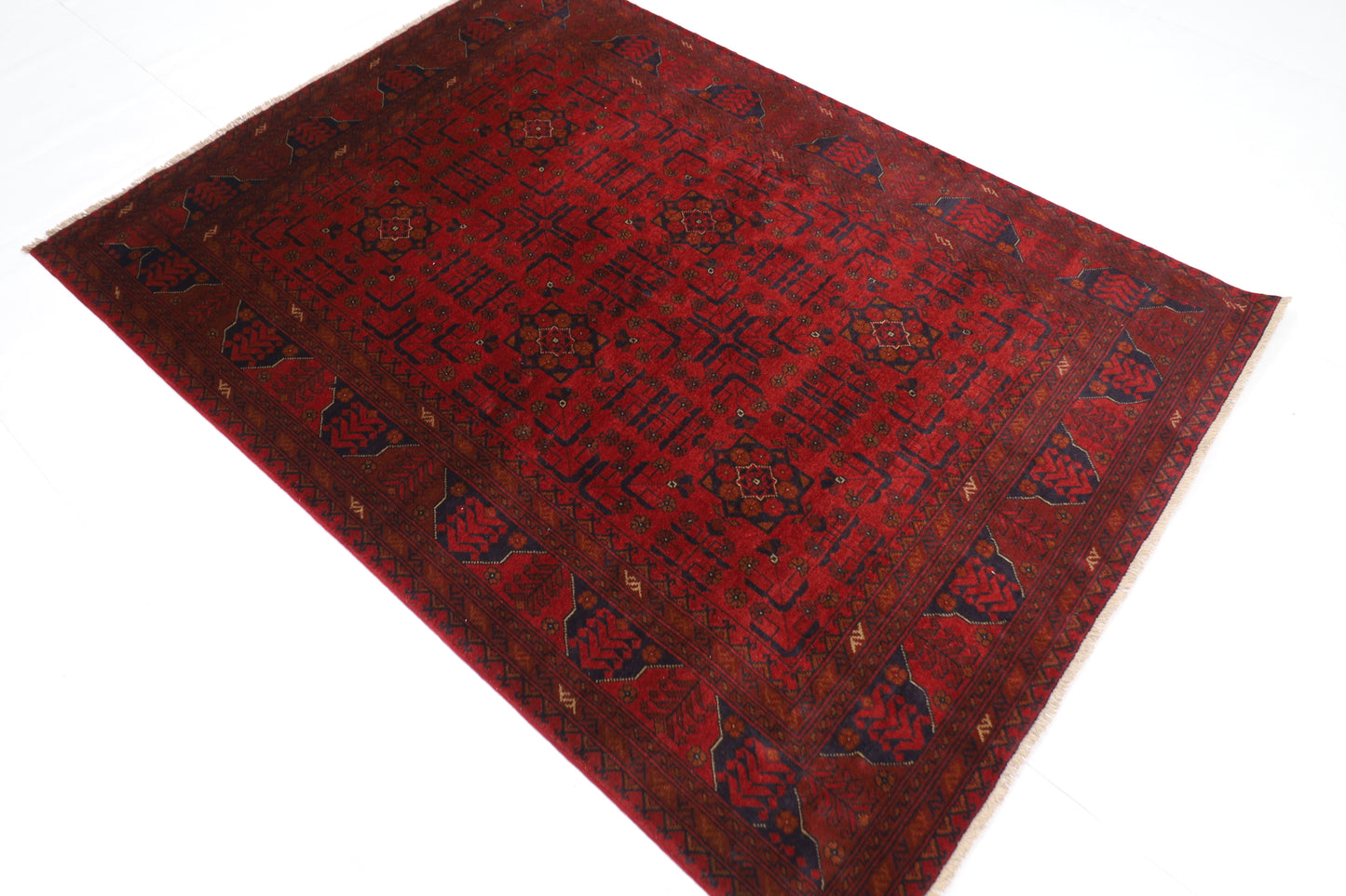 146 x 202 cm | Red Khal Mohammadi Afghan Tribal Hand Knotted Veg Dye Wool Carpet