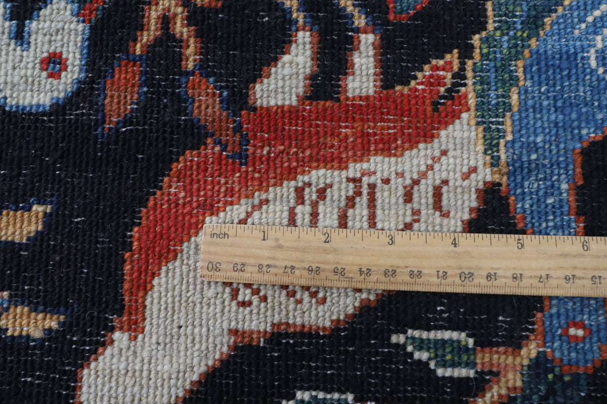 306 x 426 cm | Birds Black Design Hand Knotted Wool Afghan Carpet
