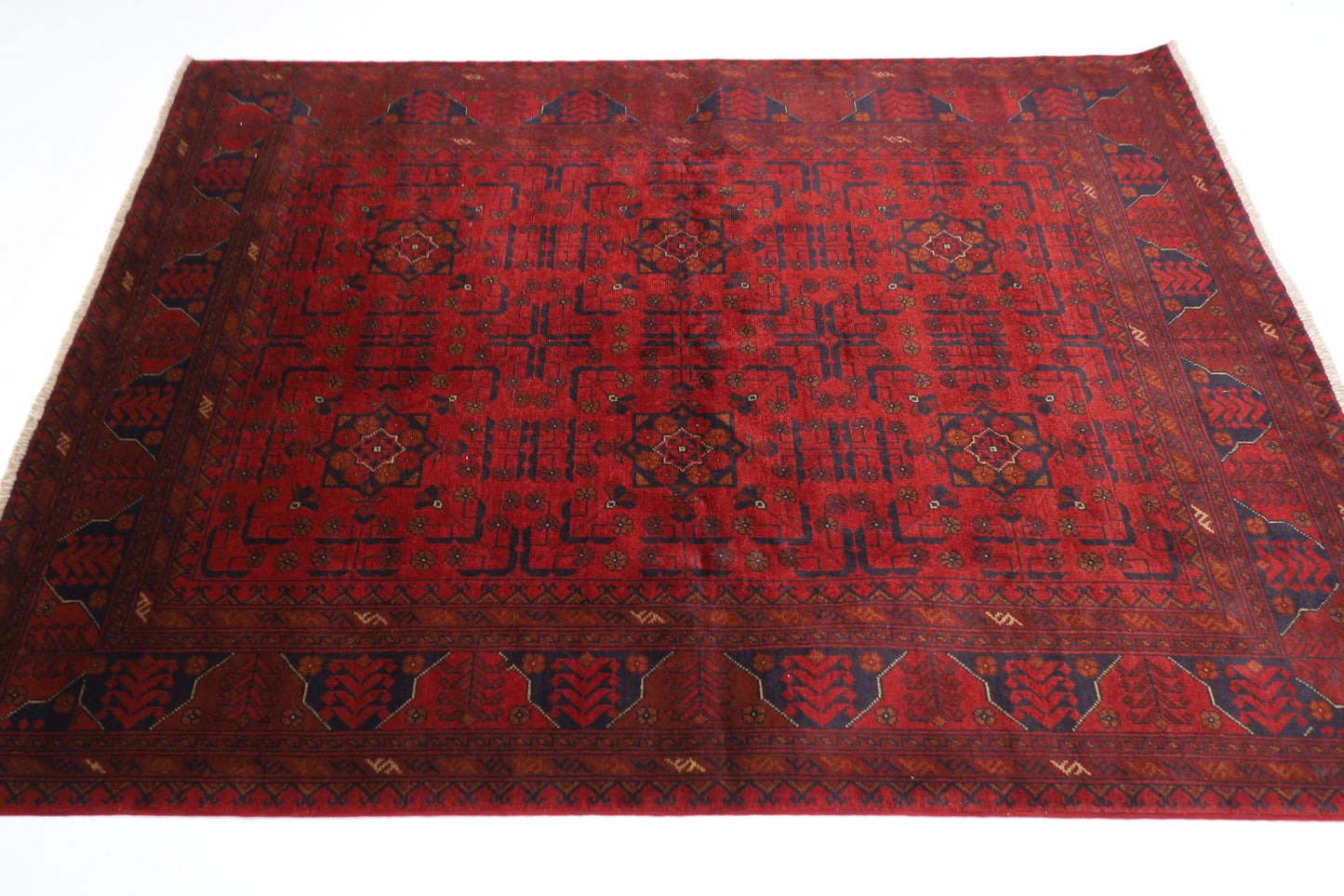 146 x 202 cm | Red Khal Mohammadi Afghan Tribal Hand Knotted Veg Dye Wool Carpet