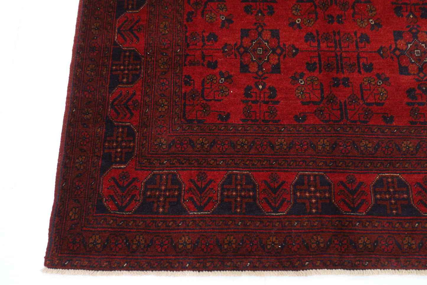 152 x 194 cm | Red Khal Mohammadi Afghan Tribal Hand Knotted Veg Dye Wool Carpet .