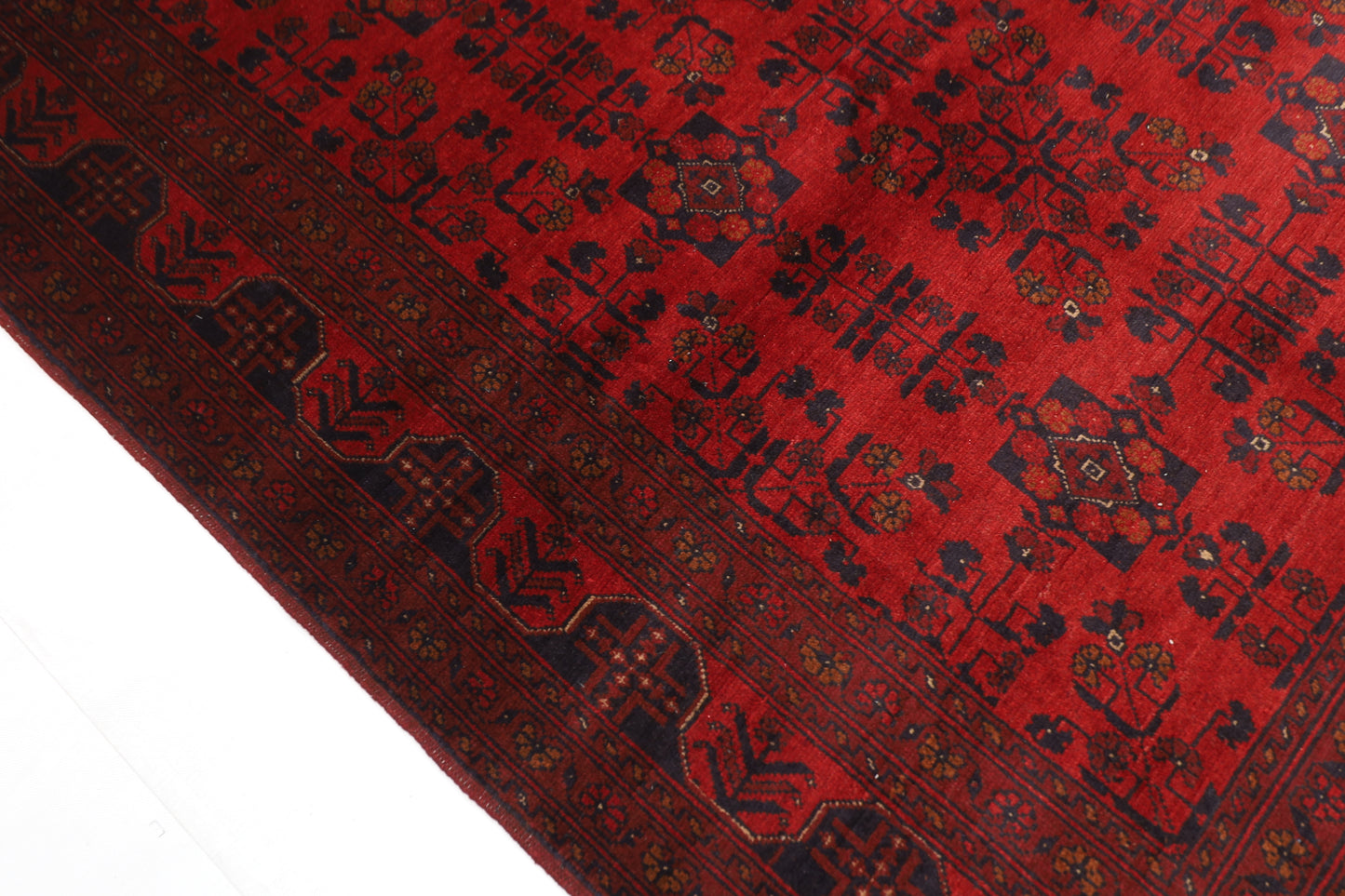 152 x 194 cm | Red Khal Mohammadi Afghan Tribal Hand Knotted Veg Dye Wool Carpet .