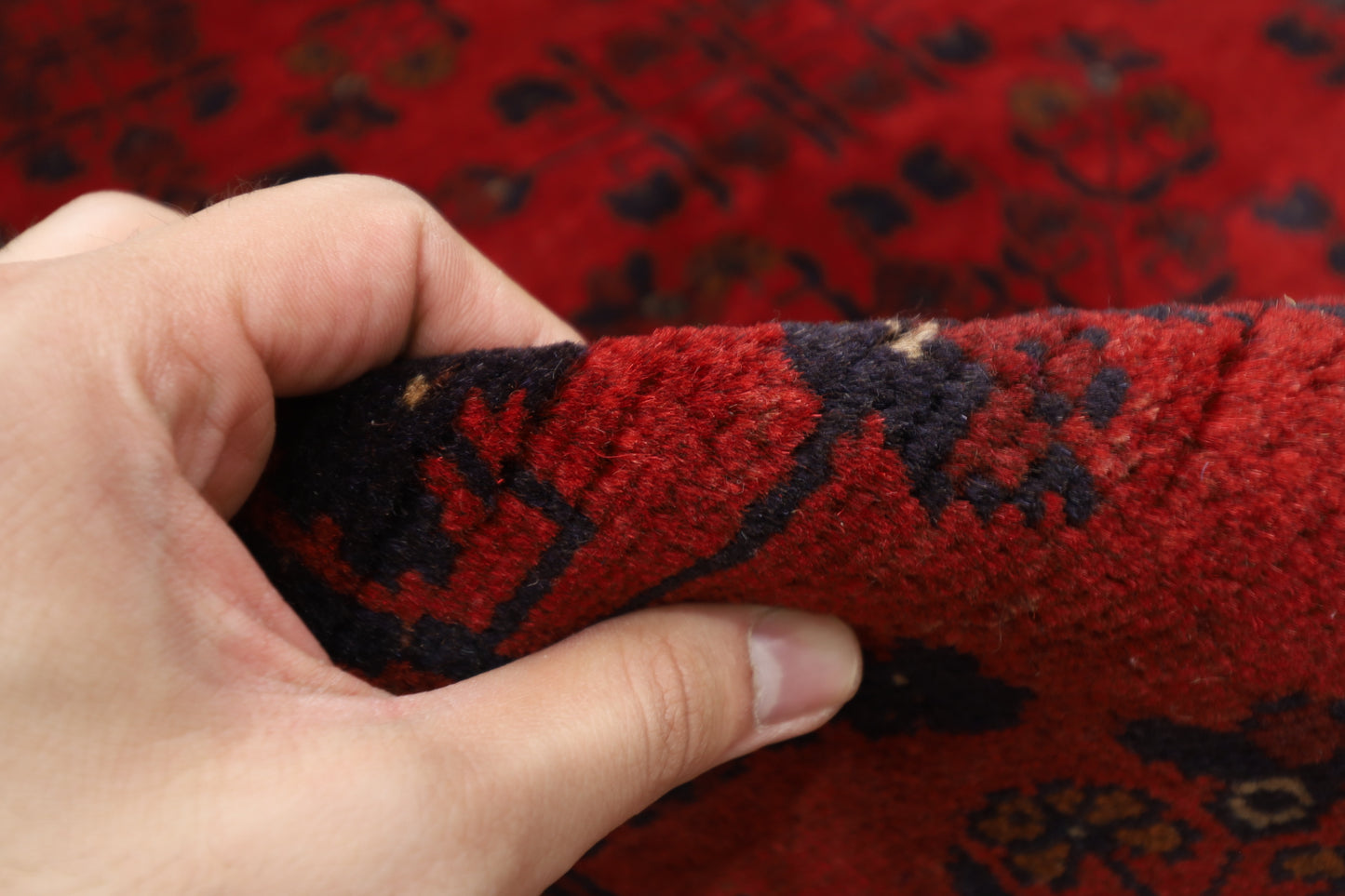 152 x 194 cm | Red Khal Mohammadi Afghan Tribal Hand Knotted Veg Dye Wool Carpet .