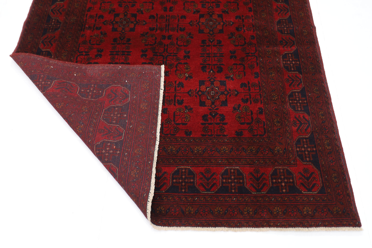 152 x 194 cm | Red Khal Mohammadi Afghan Tribal Hand Knotted Veg Dye Wool Carpet .