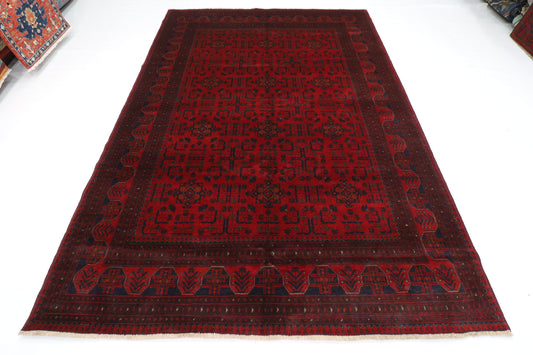 206 x 290 cm | Red Khal Mohammadi Afghan Tribal Hand Knotted Veg Dye Wool Carpet