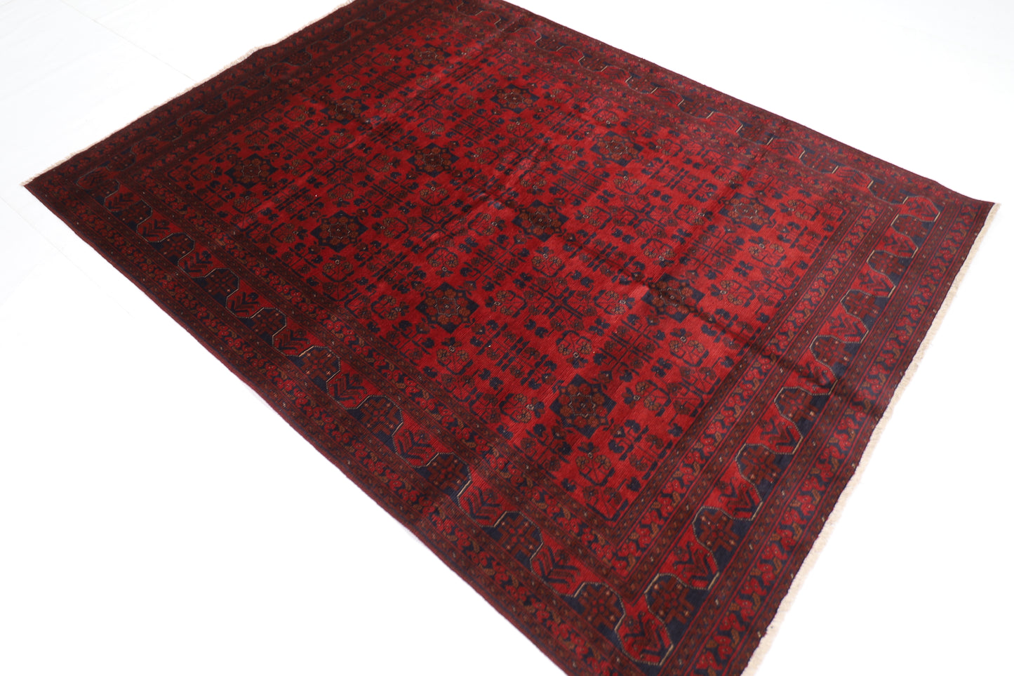 174 x 232 cm | Red Khal Mohammadi Afghan Tribal Hand Knotted Wool Carpet