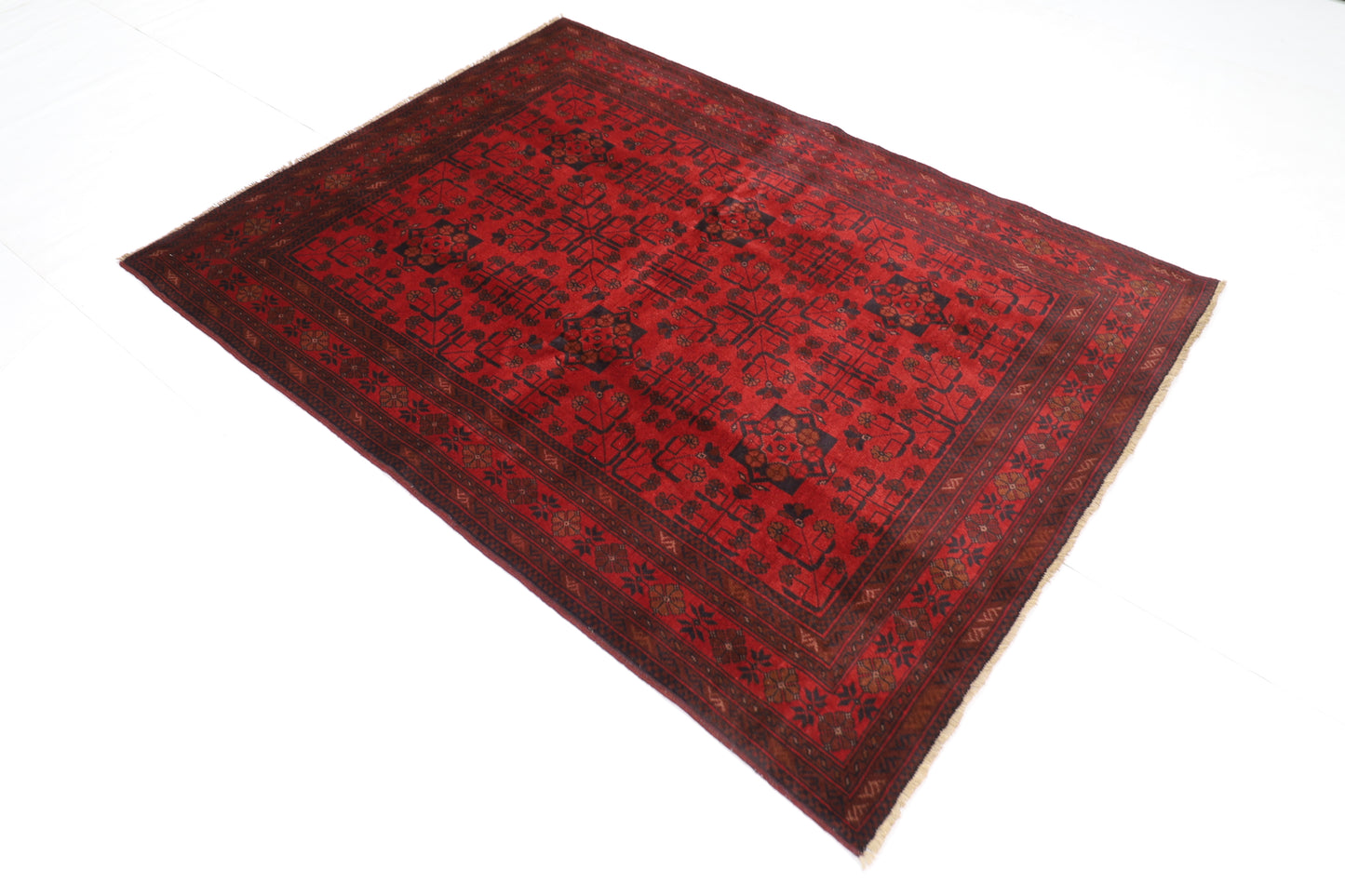 145 x 195 cm | Red Khal Mohammadi Afghan Tribal Hand Knotted Wool Carpet
