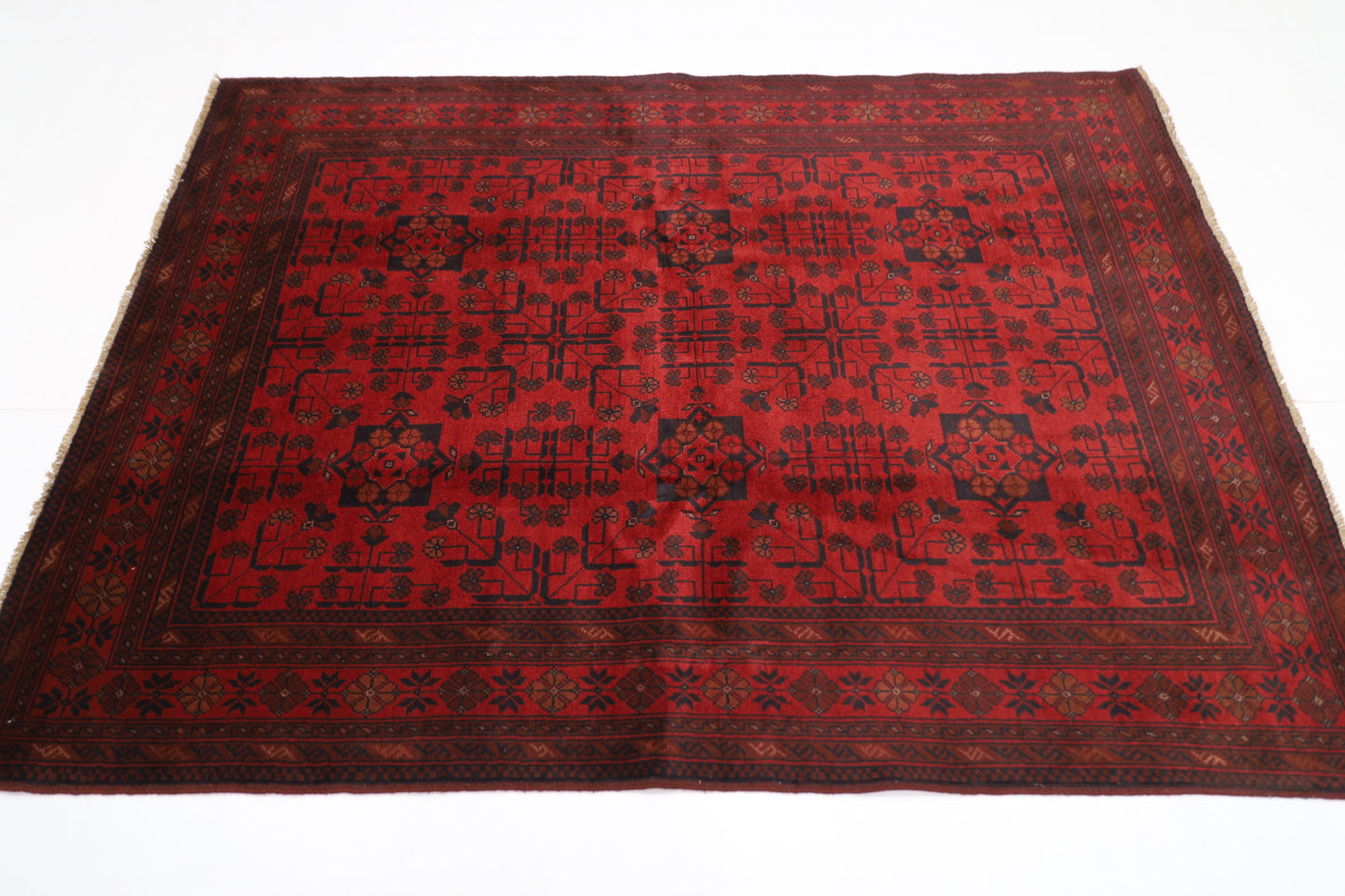 145 x 195 cm | Red Khal Mohammadi Afghan Tribal Hand Knotted Wool Carpet