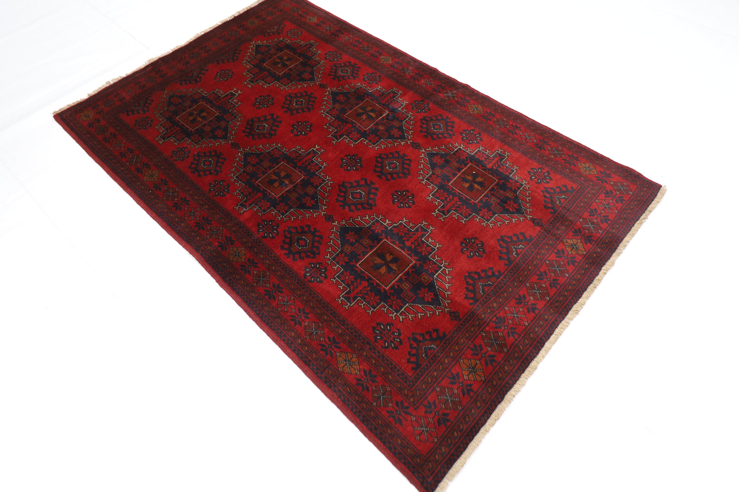 129 x 198 cm | Red Khal Mohammadi Afghan Tribal Hand Knotted Wool Carpet