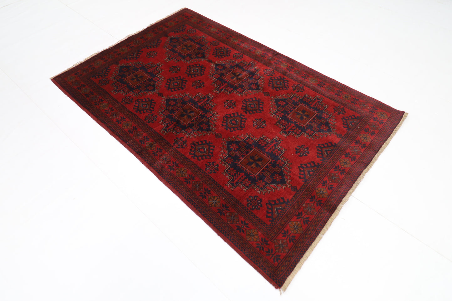 128 x 193 cm | Red Khal Mohammadi Afghan Tribal Hand Knotted Wool Carpet